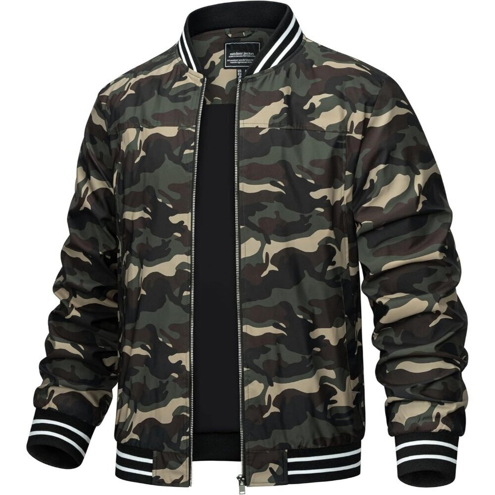 🆕Men C Army Green Bomber Lightweight Casual Fall Windbreaker Zip Up Jacket